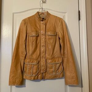 GAP Women’s Leather Jacket Size S Camel Tan Retro Utility Moto Gorgeous Patina